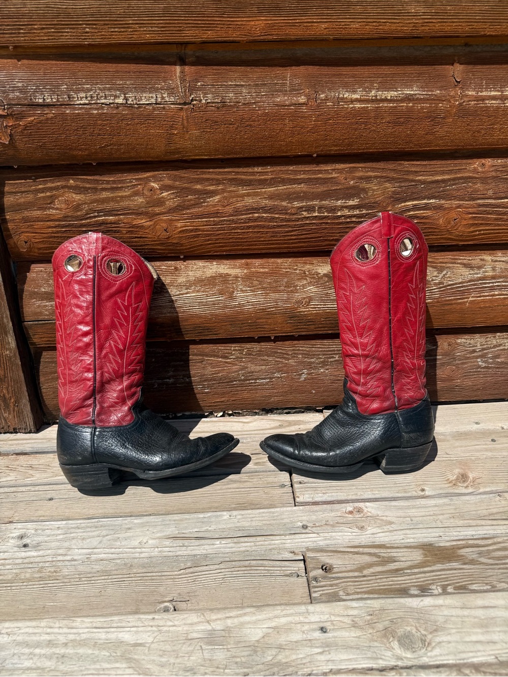 Cowtown Men's Red and Black Western Cowboy Boots - Classic Leather Pull-On sz 10